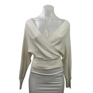 Pink Diamond Cream Ribbed Knit Dolman Sleeve Faux Wrap Surplice Sweater Size 12